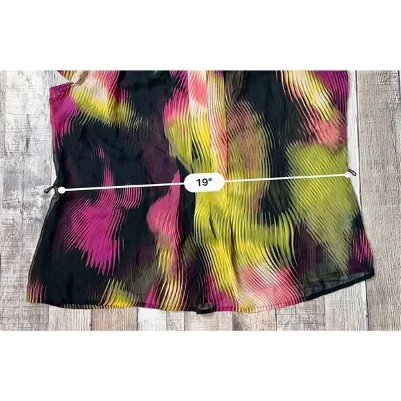 Worthington Petite Multi-color Abstract Sheer Cap Sleeve Blouse PL Colorful - Picture 6 of 12